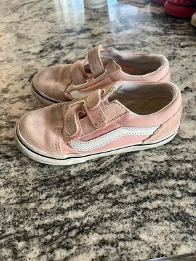 Vans Kids Pink Velcro Vans Sneakers with White Side Stripe